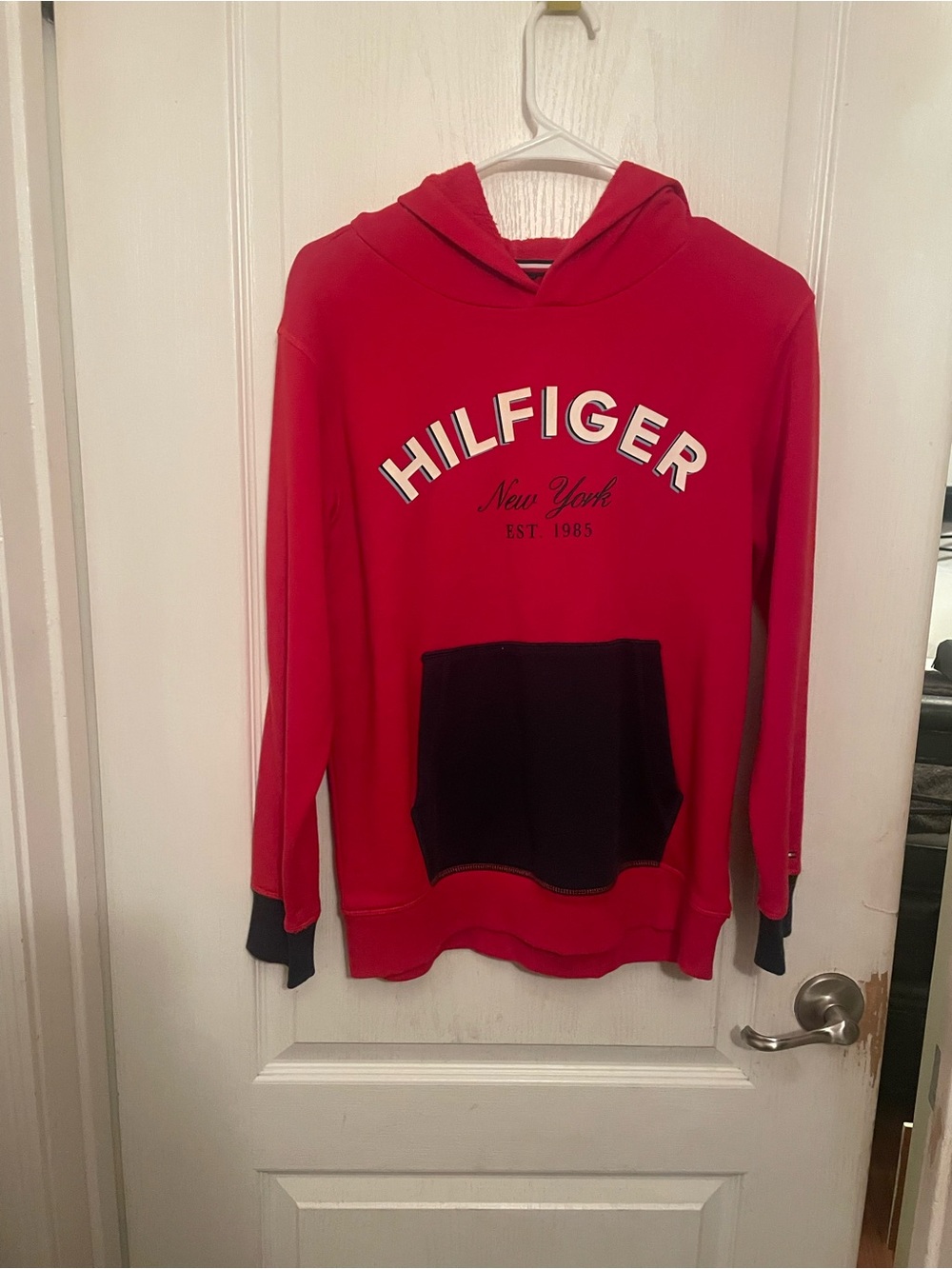 Tommy Hilfiger Red Hoodie with Black Pocket - kids boys